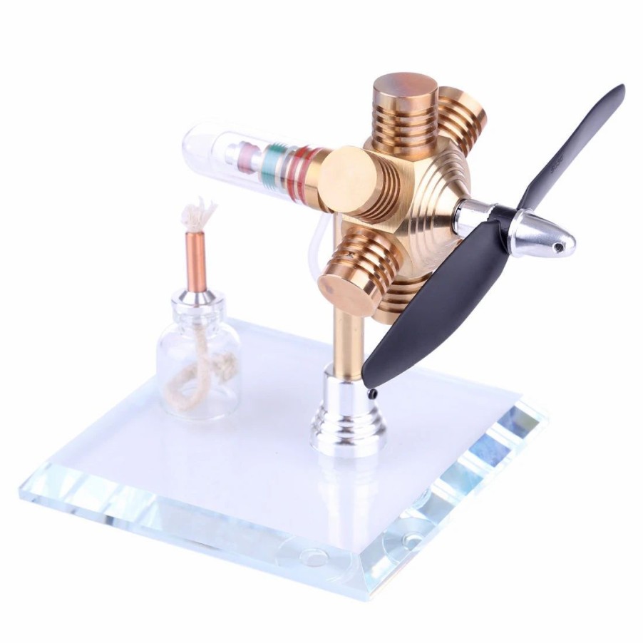 Model Engine * | Enginediy Stirling Engine Kit Hexagonal Shape Free-Piston Stirling Engine Model With Propeller Plastic Propeller