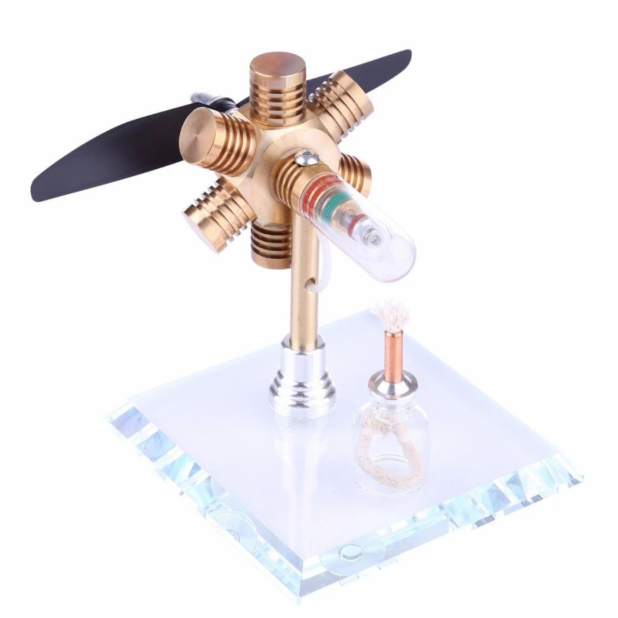 Model Engine * | Enginediy Stirling Engine Kit Hexagonal Shape Free-Piston Stirling Engine Model With Propeller Plastic Propeller