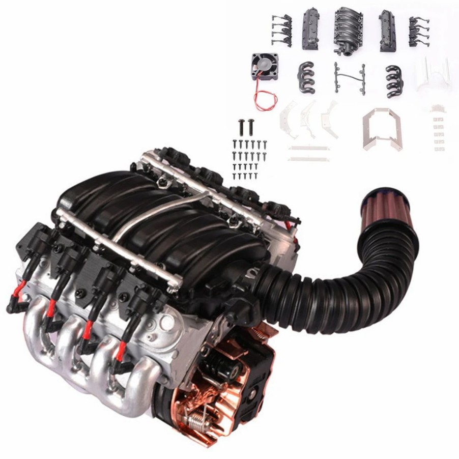 Stem Model * | Engine Diy V8 Engine Model Kit Build Your Own V8 Engine Cooling Fan V8 Engine Hood Fan Radiator For Traxxas Trx4