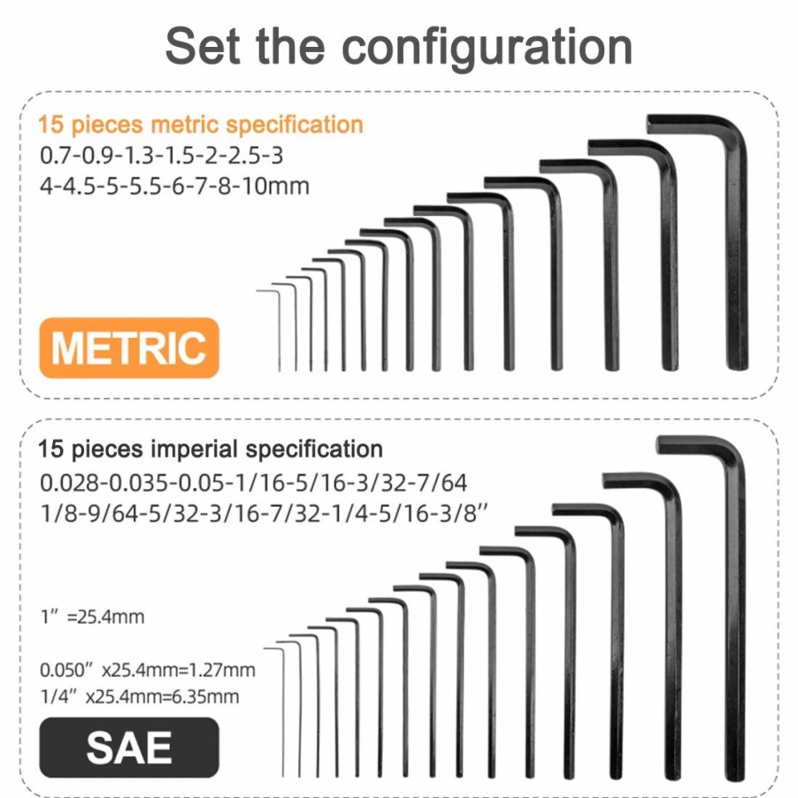 Accessories * | Enginediy 30 In 1 Metric Imperial Hex Key Wrench Set Diy Tools Kit