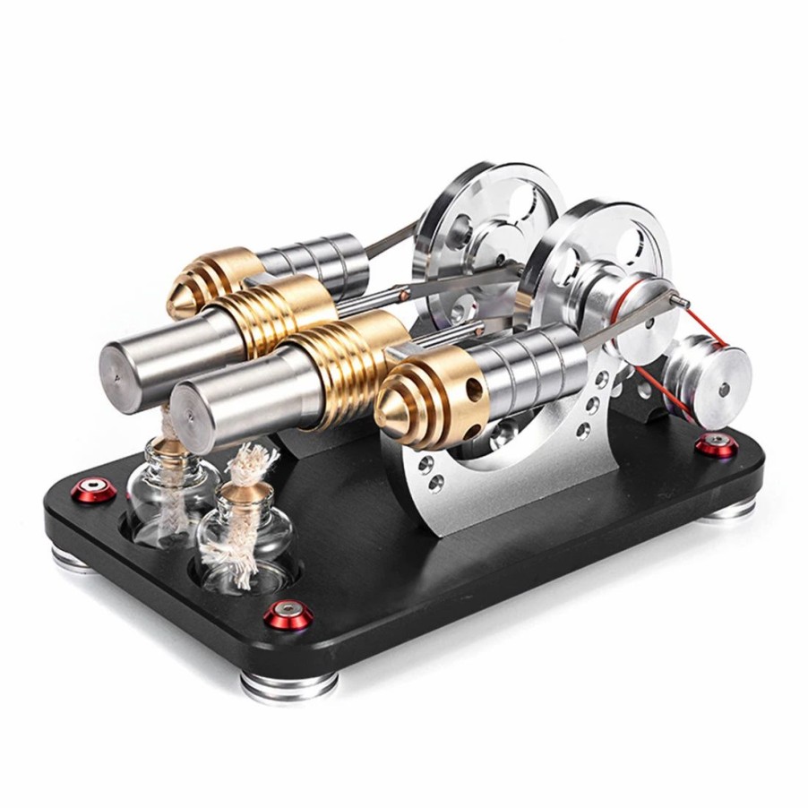 Model Engine * | Enginediy Stirling Engine 2-Cylinder Parallel Metal Bootable Model Micro External Combustion Engine Model