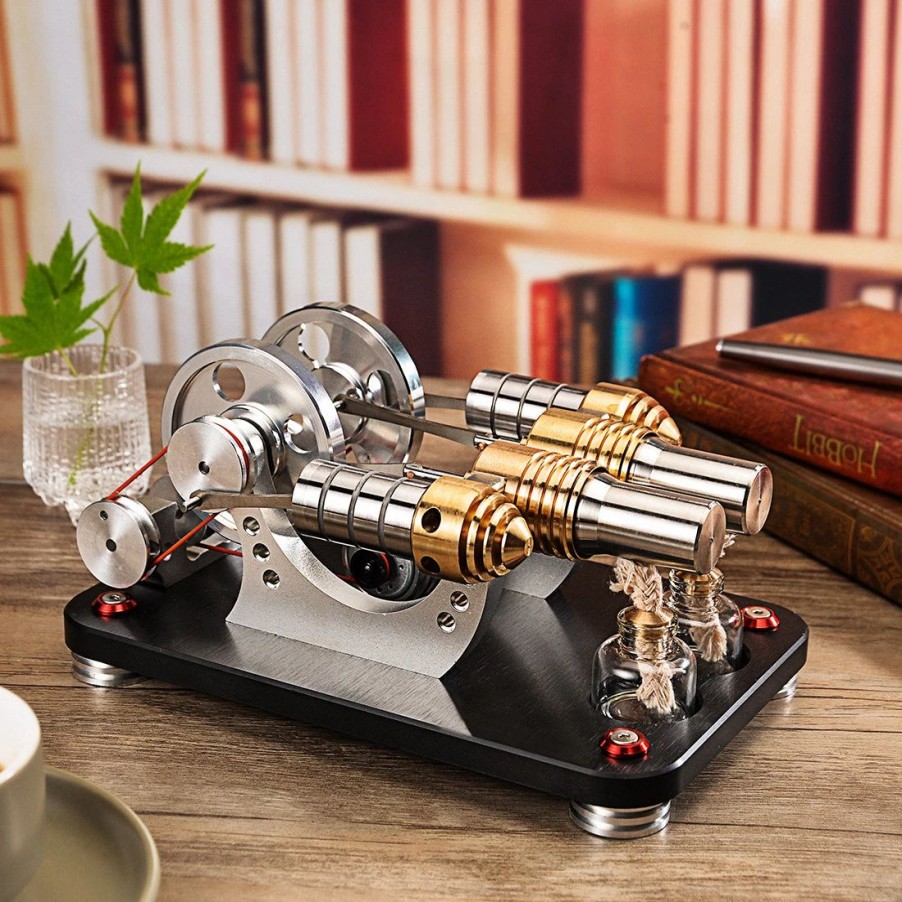 Model Engine * | Enginediy Stirling Engine 2-Cylinder Parallel Metal Bootable Model Micro External Combustion Engine Model