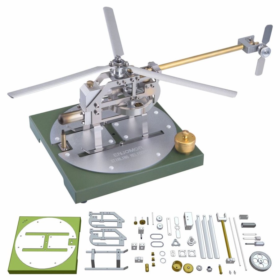 Model Engine * | Enginediy Enjomor Stirling Helicopter Model Kit Gamma Hot Air Stirling Engine Model Diy Assembly Model Stem Educational Toy