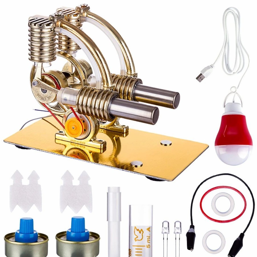 Model Engine * | Enginediy Stirling Engine L-Shape Two Cylinder Stirling Engine External Combustion Engine With Big Bulb