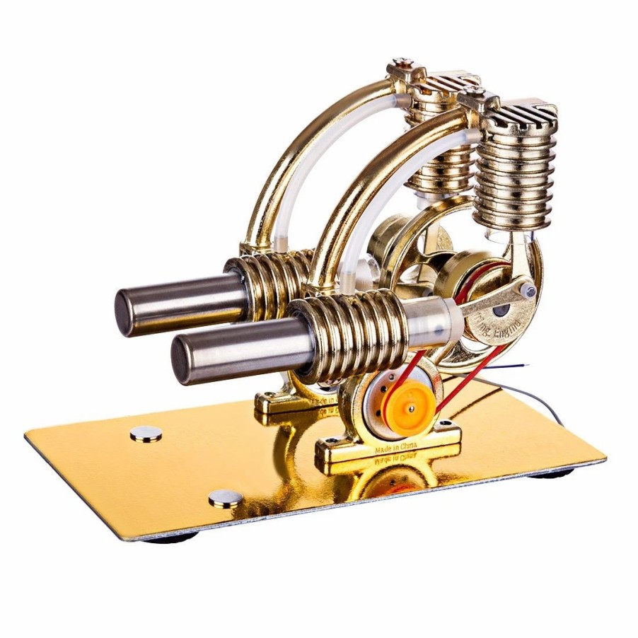 Model Engine * | Enginediy Stirling Engine L-Shape Two Cylinder Stirling Engine External Combustion Engine With Big Bulb