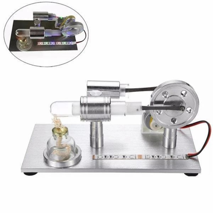 Stem Model * | Engine Diy Stirling Engine Electricity Generator With Colorful Row Of Light Stirling Engine Motor Model Gift For Collection Enginediy