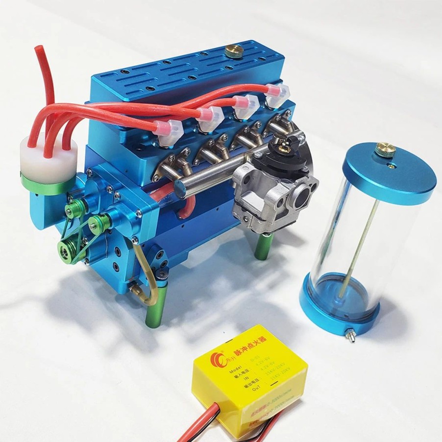 Model Engine * | Enginediy 32Cc Inline Four Cylinder Water Cooled Gasoline Engine For 1: 5 Rc Model Car / Ship Blue