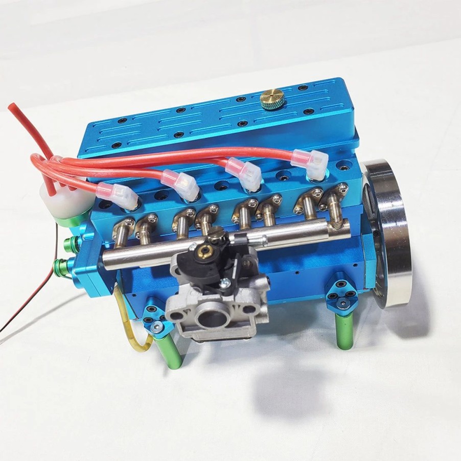 Model Engine * | Enginediy 32Cc Inline Four Cylinder Water Cooled Gasoline Engine For 1: 5 Rc Model Car / Ship Blue