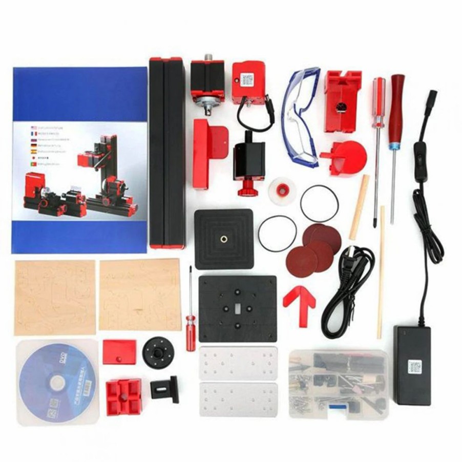 Accessories * | Enginediy 4 In 1 Micro Machine Tool Diy Assembly Kit (100Pcs+) Wire Saw Wood Lathe Sand Mill Handheld Machine Tool Model Kit