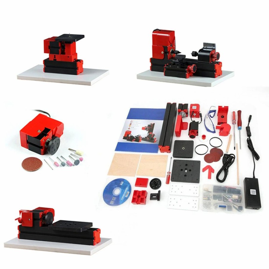 Accessories * | Enginediy 4 In 1 Micro Machine Tool Diy Assembly Kit (100Pcs+) Wire Saw Wood Lathe Sand Mill Handheld Machine Tool Model Kit