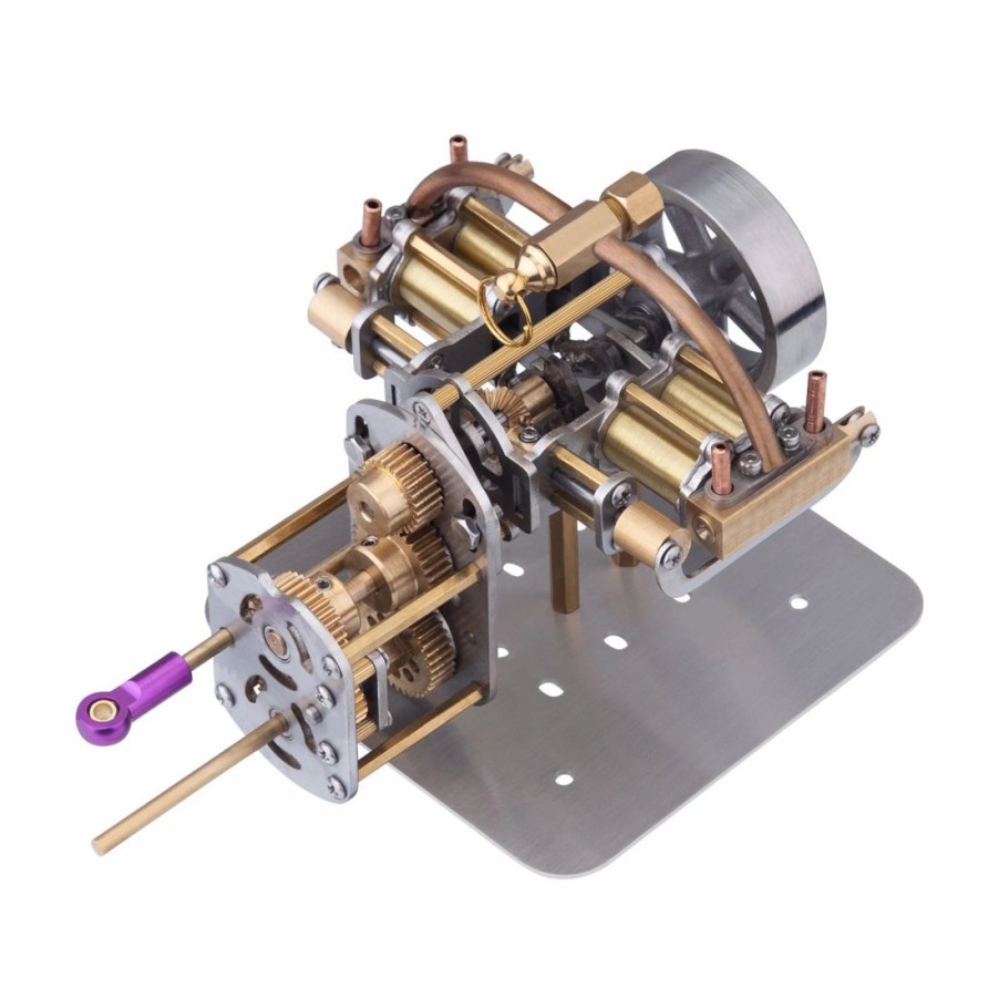 Model Engine * | Enginediy Mini Horizontally Opposed 4-Cylinder Steam Engine Model With Gearbox For Small Steam Model Ship