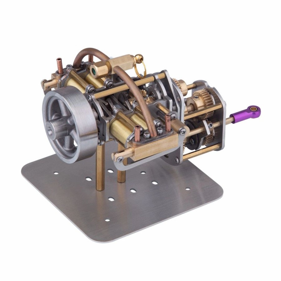 Model Engine * | Enginediy Mini Horizontally Opposed 4-Cylinder Steam Engine Model With Gearbox For Small Steam Model Ship