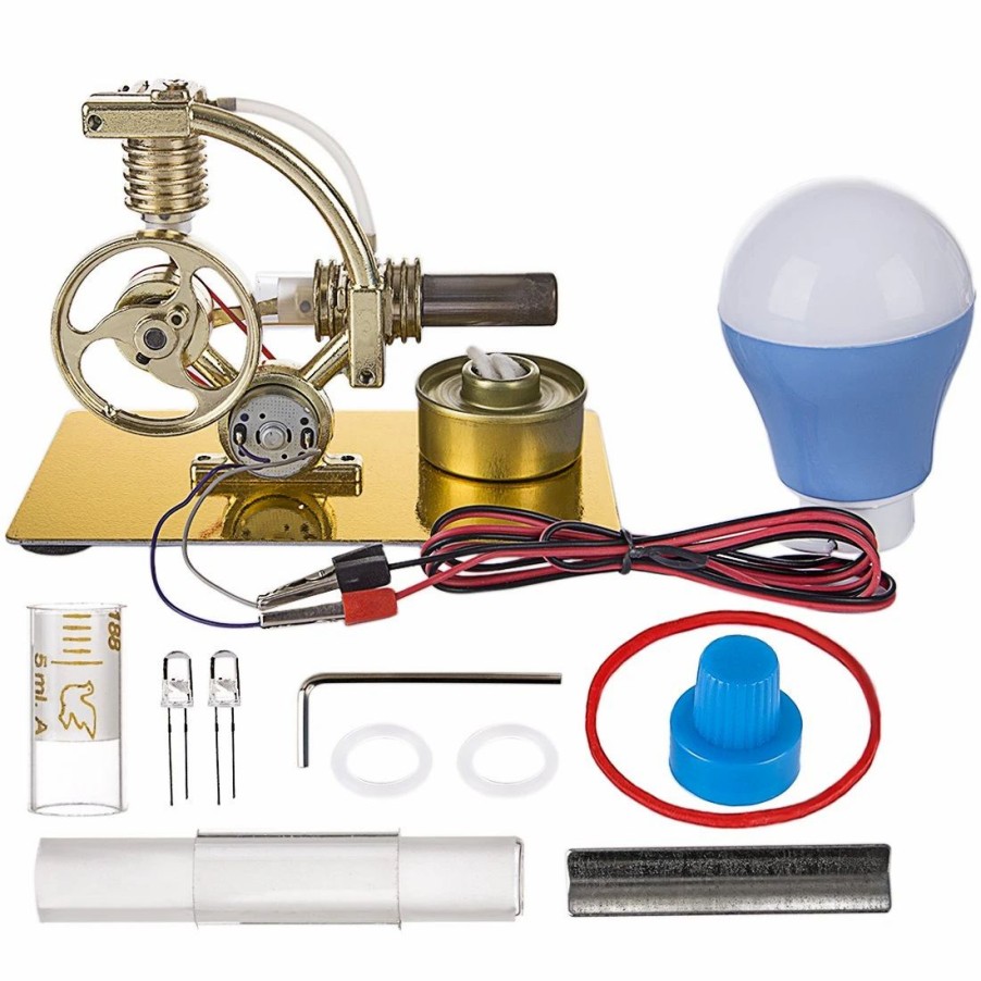 Model Engine * | Enginediy Stirling Engine L-Shape Single Cylinder Stirling Engine Generator Model With Big Bulb