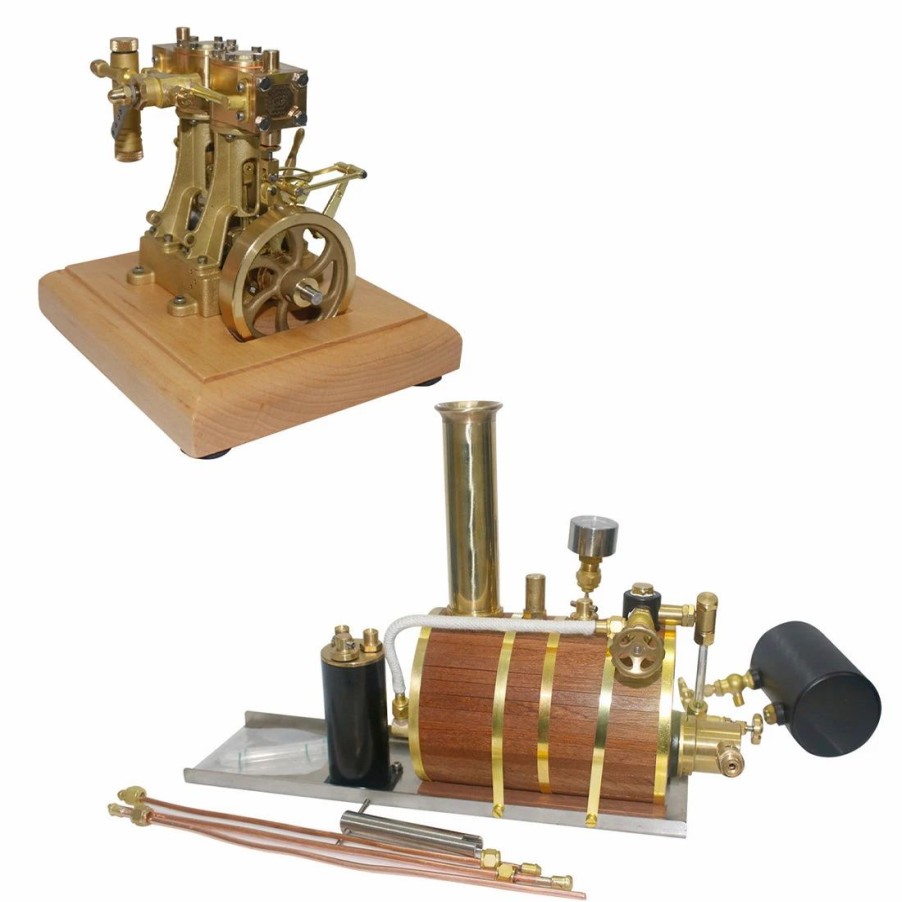 Model Engine * | Enginediy 3.7Cc Retro Vertical 2-Cylinder Reciprocating Double-Acting Model Steam Engine With 200Ml Steam Boiler