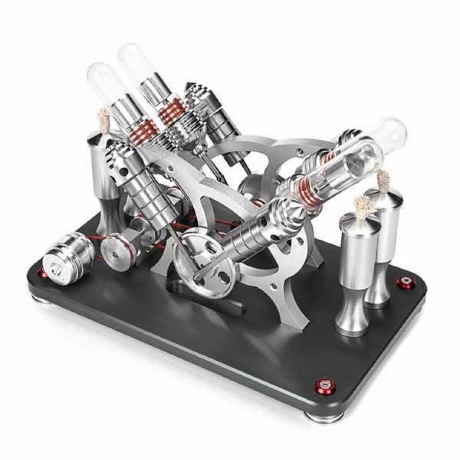 Model Engine * | Stirling Engine Kit V4 4 Cylinder Stirling Engine External Combustion Engine Model Enginediy