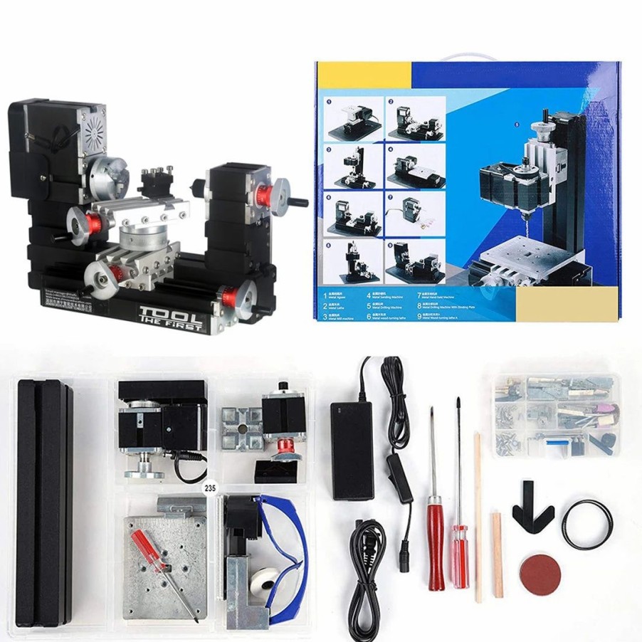 Accessories * | Enginediy 4 In 1 Micro Machine Tool Diy Assembly Kit (100Pcs+) Wire Saw Wood Lathe Sand Mill Handheld Machine Tool Model Kit