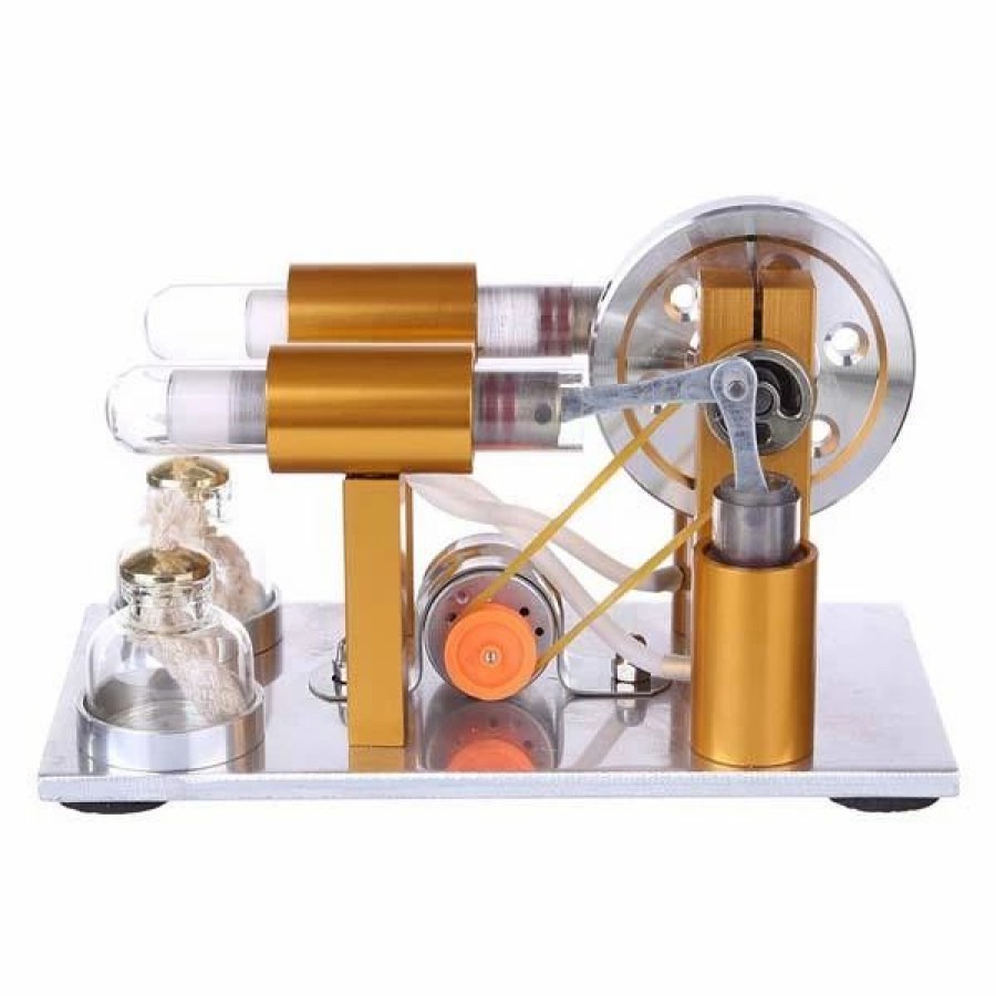 Model Engine * | Enginediy 2 Cylinder Stirling Engine Model Physics Experiment Generator With Bulb