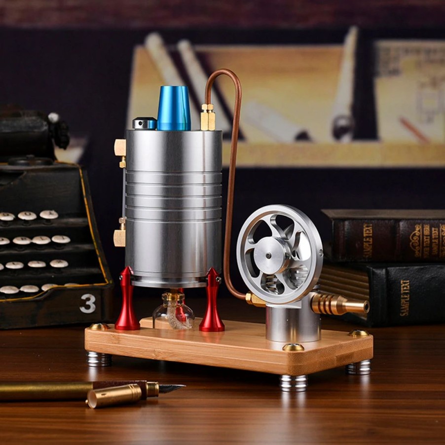 Model Engine * | Enginediy Retro All-Metal Vertical Steam Engine Model With Base, Boiler And Alcohol Lamp