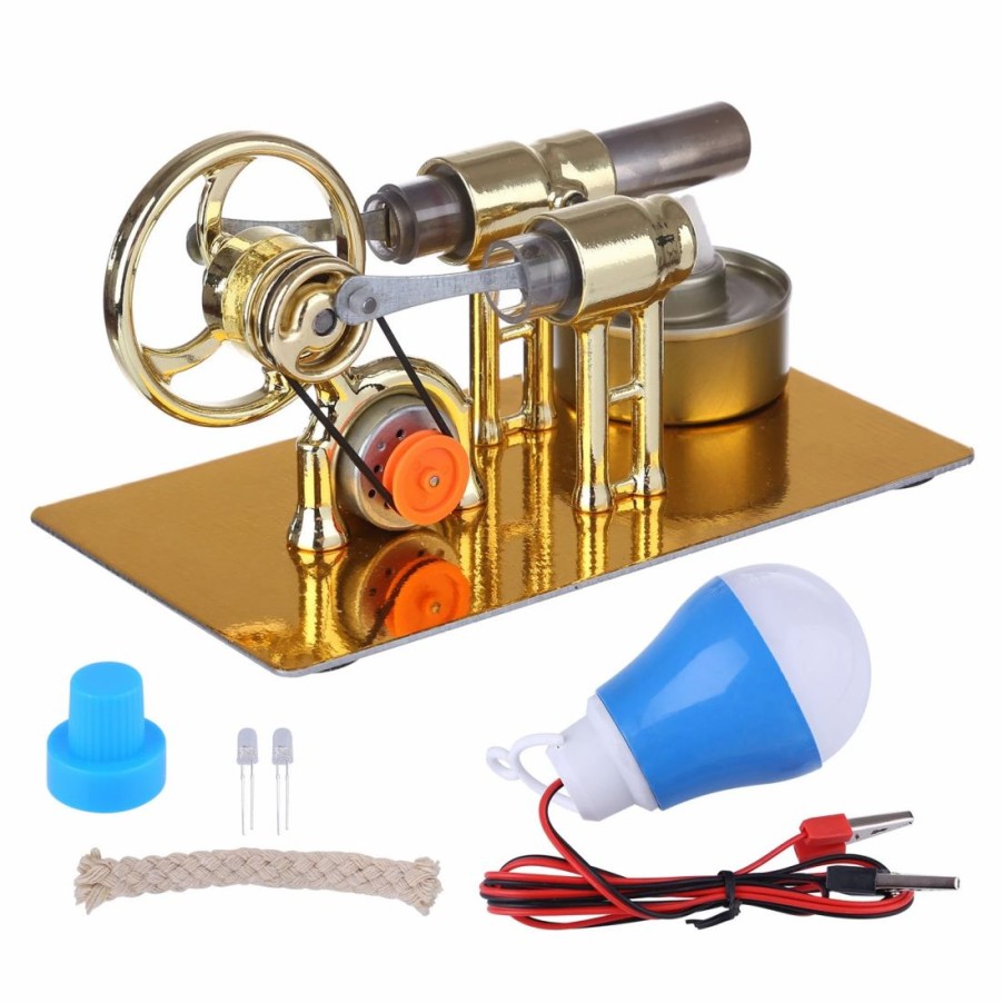 Model Engine * | Enginediy Gamma Stirling Engine -Type Single Cylinder Engine Generator Model With Led Diode And Bulb Science Experiment Teaching Model Collection