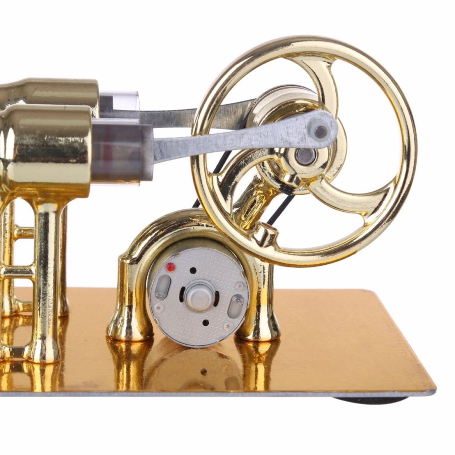 Model Engine * | Enginediy Gamma Stirling Engine -Type Single Cylinder Engine Generator Model With Led Diode And Bulb Science Experiment Teaching Model Collection