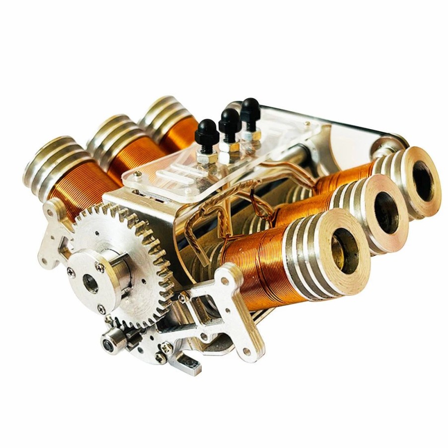 Stem Model * | Engine Diy Metal V6 Double-Piston Brushless Electromagnetic Engine Model Technology Toys For 1/10Rc Rc Cars Ships