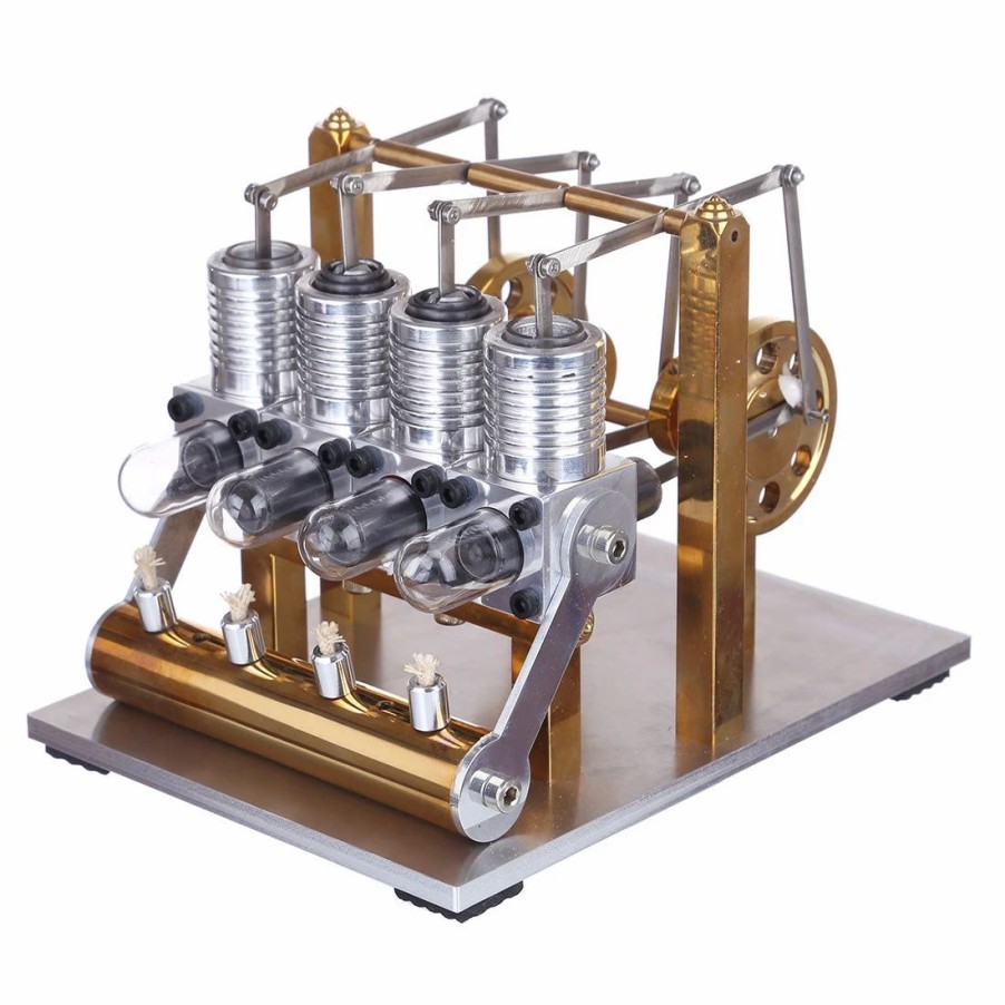 Model Engine * | Enginediy 4 Cylinder Stirling Engine Kit Row Balance Stirling Engine Model External Combustion Engine