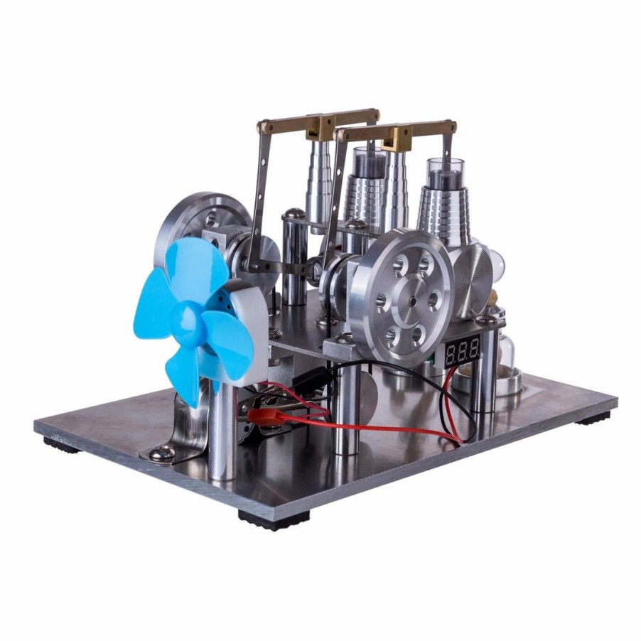 Model Engine * | Enginediy Enjomor Balance Type 2 Cylinder Hot Air Stirling Engine Generator With Bulb, Voltage Meter, Fan Stem Toy