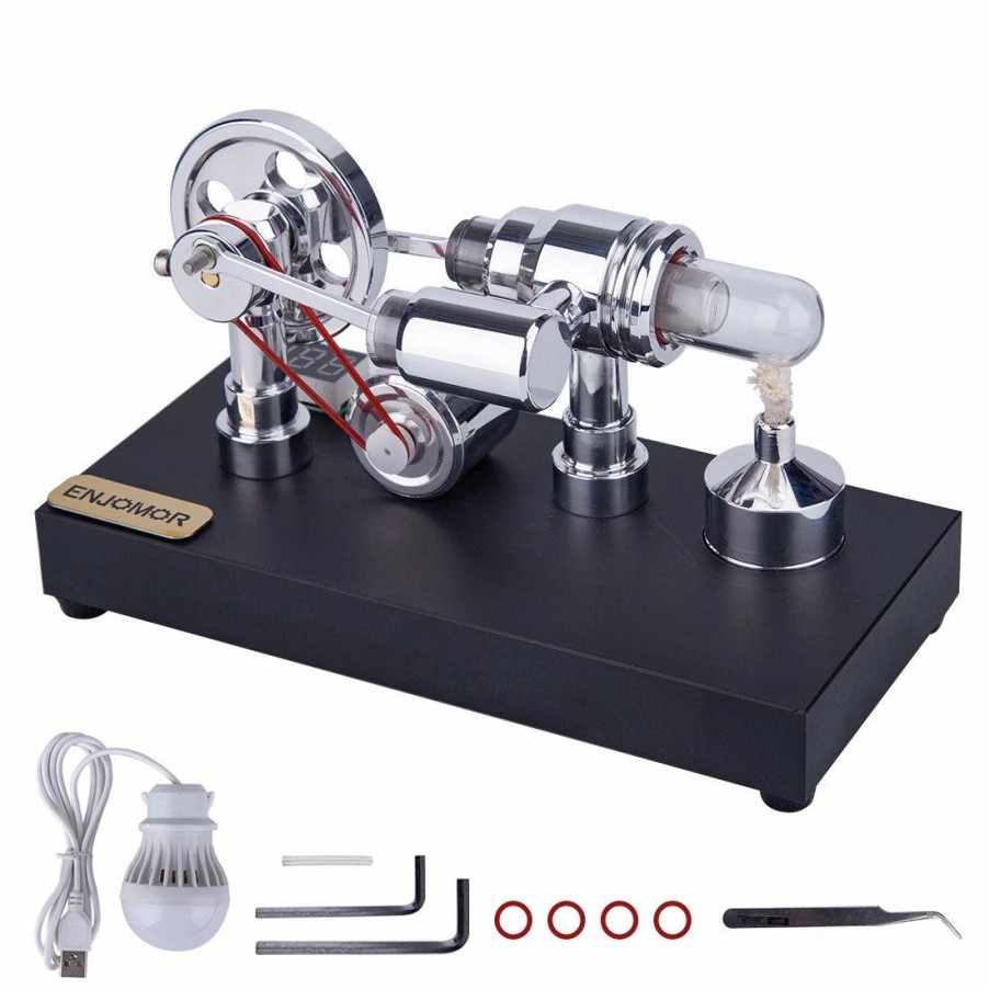 Model Engine * | Enjomor Metal Gamma Hot-Air Stirling Engine Model With Bulb Educational Toys Ideal Engine Model Gift For Your Kids-Enginediy