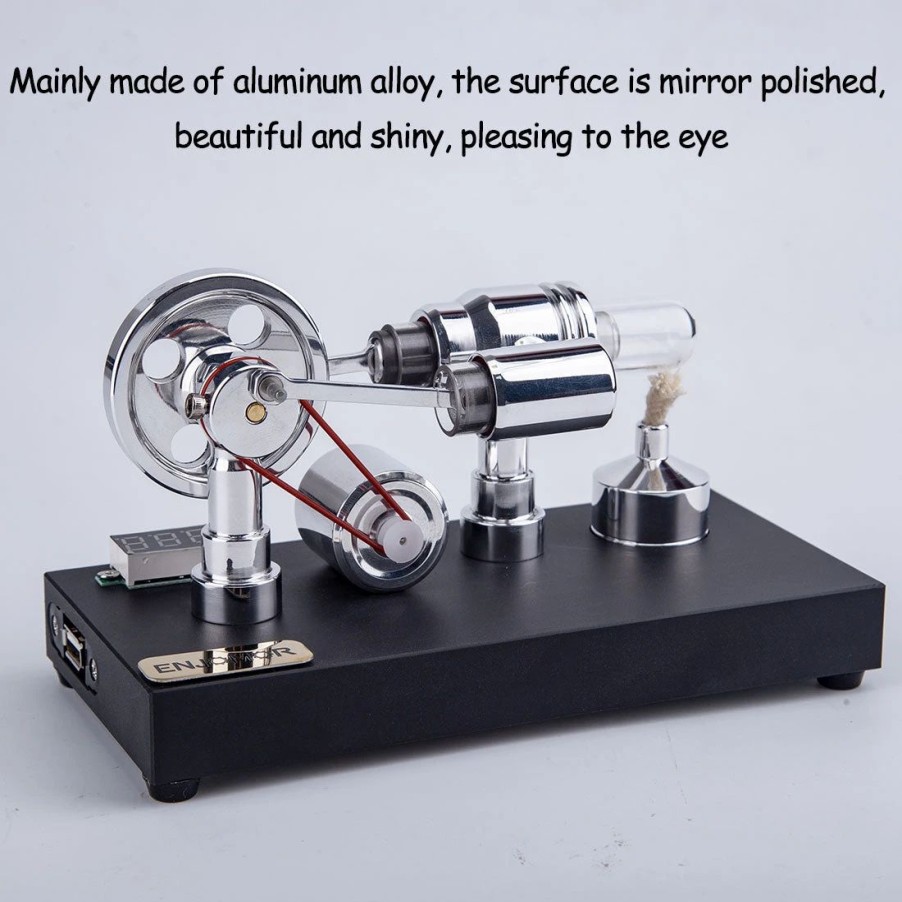 Model Engine * | Enjomor Metal Gamma Hot-Air Stirling Engine Model With Bulb Educational Toys Ideal Engine Model Gift For Your Kids-Enginediy