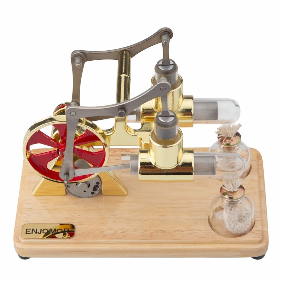 Model Engine * | Enginediy Enjomor 2 Cylinder Hot Air Balance Stirling Engine Model With Led Lamp String Power Generation Gift Collection