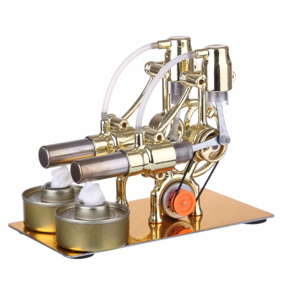 Model Engine * | Enginediy L-Type 2 Cylinder Stirling Engine Generator Model With Led Diode And Bulb Science Experiment Teaching Model Toy Collection