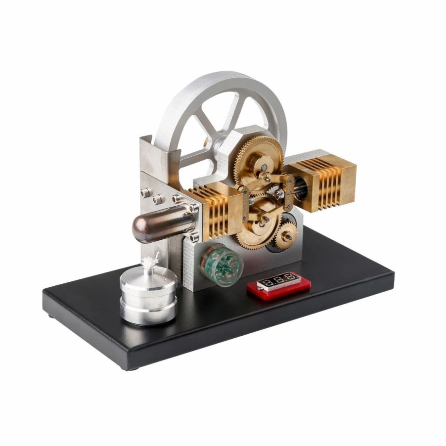 Model Engine * | Enginediy Enjomor Hot Air Stirling Engine Generator Model With Led Light And Voltmeter Horizontally Opposed Diamond Structure Gear Drive