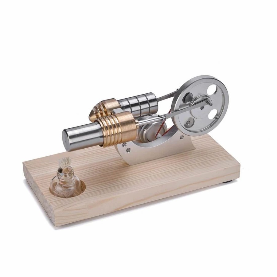 Stem Model * | Engine Diy Stirling Engine Model With Wood Base Led Stirling Engine Electricity Generator Toy Enginediy