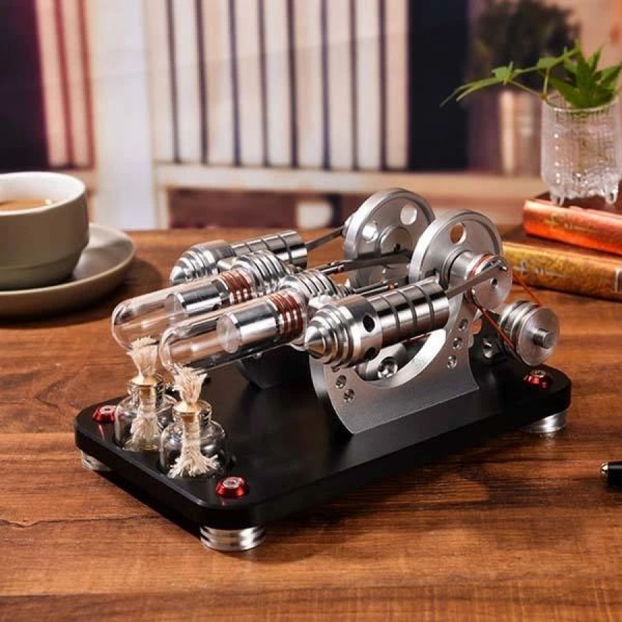 Model Engine * | Enginediy Stirling Engine Kit Two Cylinder Stirling Engine With Electricity Generator Model Gift Collection