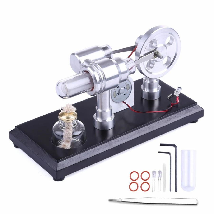 Model Engine * | Enginediy Stirling Engine Kit Double-Cylinder Stirling Engine Generator Electricity With Colorful Led Lights