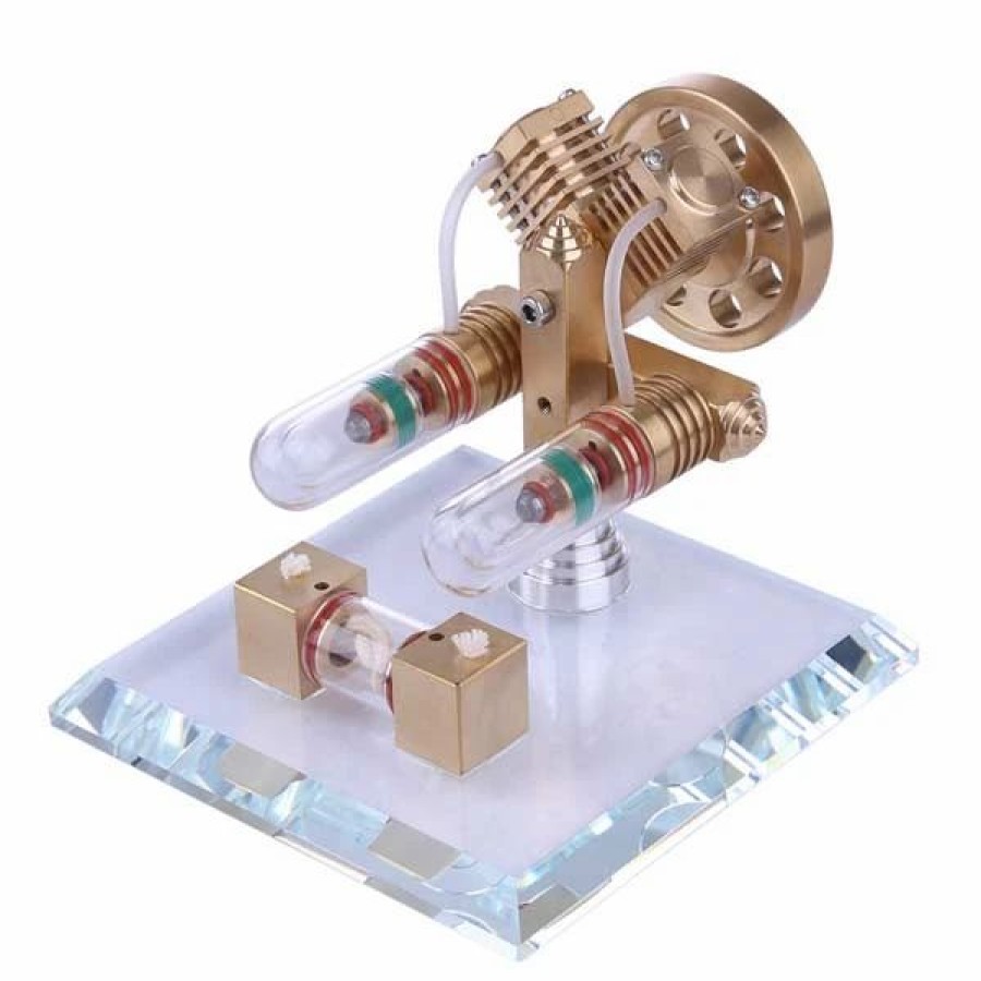 Model Engine * | Engine Diy V2 Stirling Engine Free Piston Engine 2 Cylinder Motor Model Toy