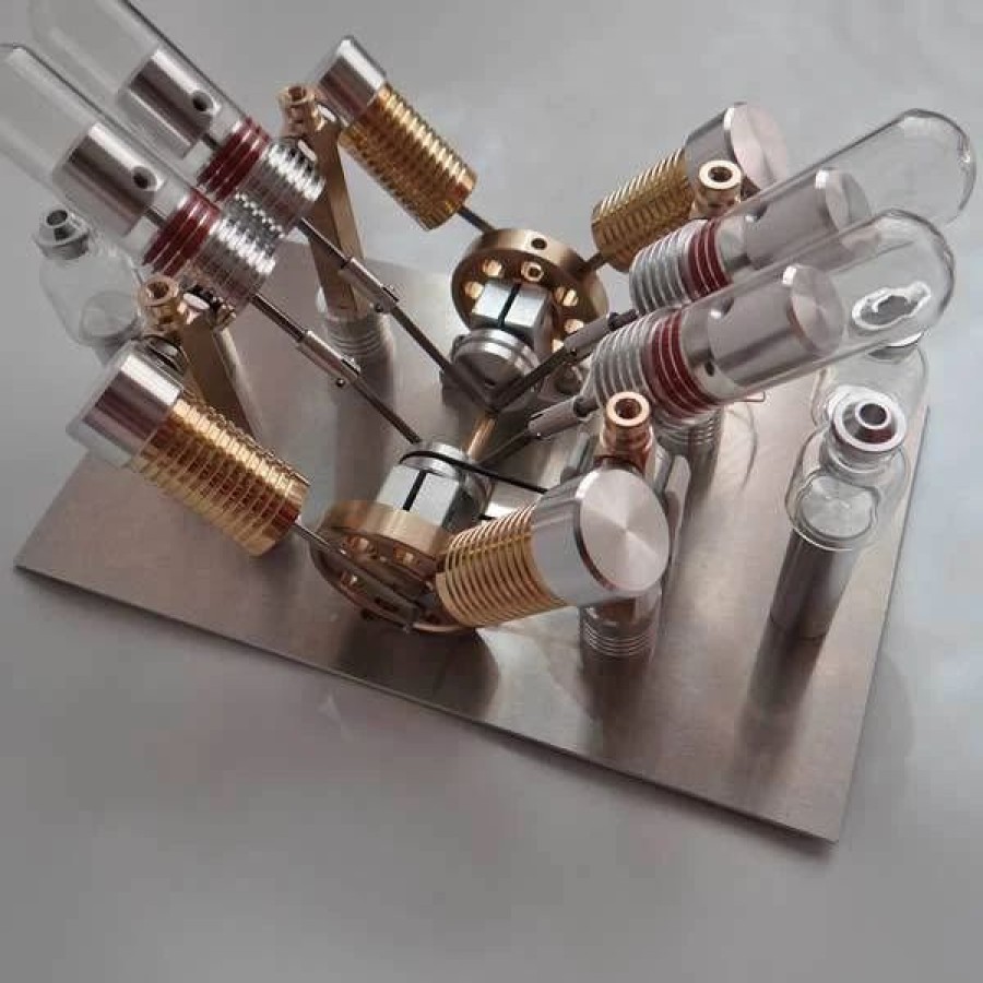 Stem Model * | Engine Diy 4 Cylinder Stirling Engine Generator V-Shape External Combustion Engine Model